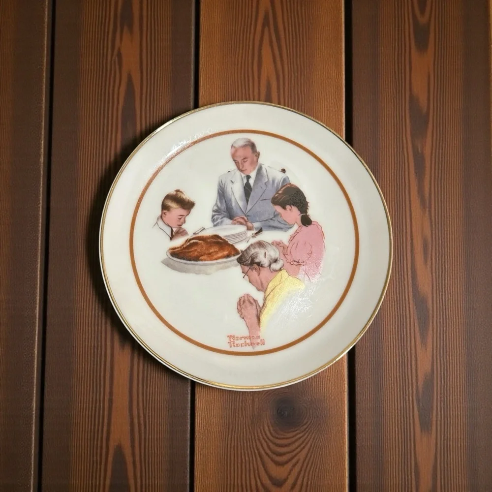 Norman Rockwell Thanksgiving Collector Plate Special Edition Porcelain Gold Rim